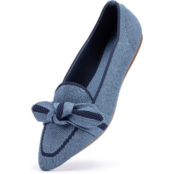 Women blue Dressy Shoes Washable Elegant Pointed-Toe lace-up Bow Shoes - Picture 5 of 7
